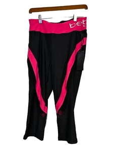 Bebe Sport Mesh Insert Striped Capri Hot Pink Size Large NWT - Picture 1 of 3