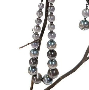 Glitzernde klobige 20" Statement Halskette Ohrringe silberfarbene Strasssteine verstellbar - Bild 1 von 8