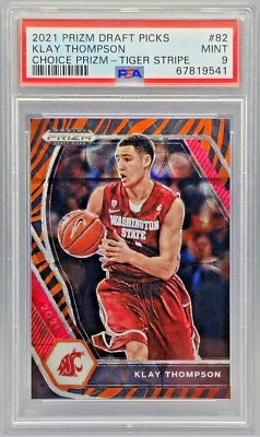 Selecciones del draft de Panini Prizm 2021-22 de Klay Thompson #82 Choice Tiger Stripe PSA 9 Foto 1 de 2