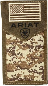 Ariat Mens Leather Sport Digital Camo Patriot Rodeo Checkbook Wallet (Brown) - Picture 1 of 4