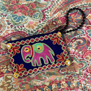 New Embroidered Wristlet Clutch Purse Elephant Colorful India Wallet Bag Boho - Picture 1 of 7