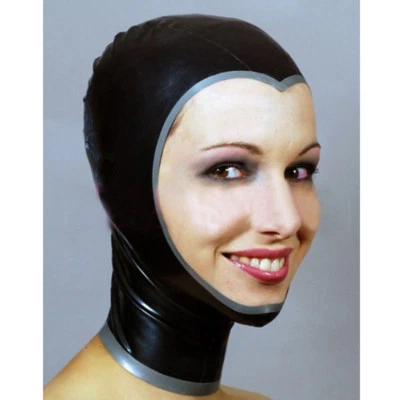 Latex Hood Open Face for Catsuit Back Zipper Handmade Rubber Mask Club Wear - Image 1 of 2