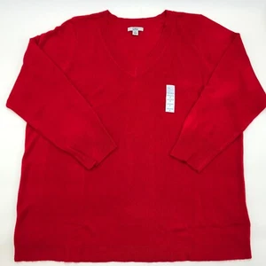 Women's Red Sweater 2X Top Plus Size V Neck Soft Pullover Long Sleeve New - Picture 1 of 8