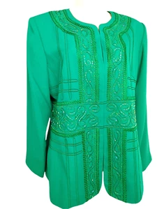 Blazer Justin Taylor donna taglia 14 verde smeraldo foderato chiusura davanti impreziosito - Foto 1 di 12