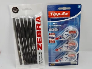 Tipp-Ex White Correction Mouse Tippex Tipex X 3  and Zebra Ballpoint Pens x 8 - Picture 1 of 1