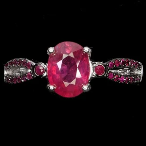 925 Sterling Silver Ring Oval Ruby 8x6mm Ruby Diamond Cut Gemstone Jewelry Sz 8 - Picture 1 of 13