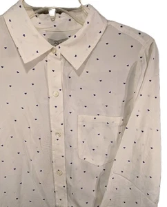 Rails Kate Blouse Women’s Small Silk White w Navy Mini Hearts Long Sleeve - Picture 1 of 9