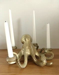 Designer Gold Octopus Candle Holder, Multi Candle Decorative Table Decor - Picture 1 of 11