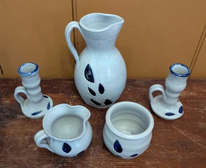 Lotto 5 candele smaltate sale blu ceramica Williamsburg vintage anni '90 panna zuccheriera - Foto 1 di 15