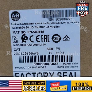 2023 New Sealed Allen-Bradley 2080-LC20-20AWB Micro820 20 I/O ENet/IP Controller - Picture 1 of 7