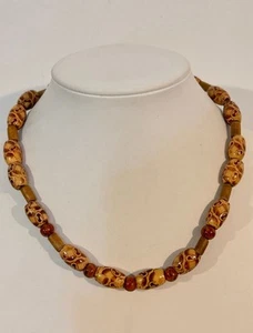 Vintage Wooden Beaded Necklace Sz 16" - Picture 1 of 4
