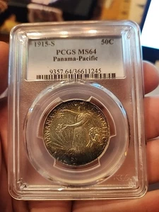 1915 S   PANAMA-PACIFIC HALF DOLLAR PCGS MS64 GREAT EYE APPEAL TONER - Picture 1 of 2