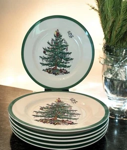 Spode 6 Christmas Tree 8" Salatteller Feiertag Tischwäsche festliches Design Spielzeug Weihnachtsmann - Bild 1 von 6
