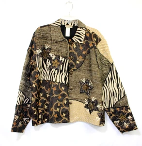 Coldwater Creek XL Artsy Textured BoHo Brown Black Blazer Jacket Lined Womens - Picture 1 of 9