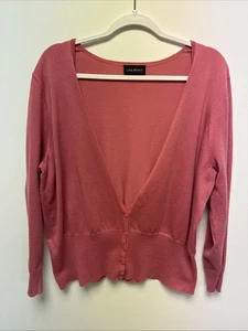 Lane Bryant Pink Long Sleeve Vneck Button Up Sweater Women’s Plus Sz 1X Elegant - Picture 1 of 9