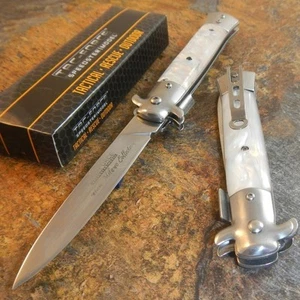 TAC-FORCE Spring Speed Assisted WHITE Swirl Milano Celluloid Knife NEW! - Picture 1 of 2
