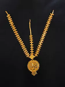 22K Gold Plated 6" Long Indian 3 Line Maang Tikk Elegant Head Jewelry Set jas81