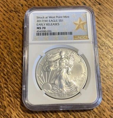 2017 (W) $1 AMERICAN SILVER EAGLE NGC MS70 STRUCK AT WEST POINT MINT - FREE SHIP - Image 1 of 3