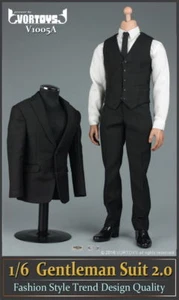 VORTOYS 1/6 Black Men Gentleman Suit Clothes Set ToysFit 12in Male Action Figure - Picture 1 of 6