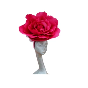 GIANT 50CM HOT PINK ROSE FASCINATOR IDEAL FOR ASCOT WEDDING - Picture 1 of 7
