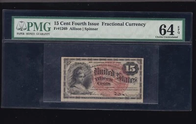 US 15c Fractional Currency Note 4th Issue FR 1269 PMG 64 EPQ Ch CU (001) - Image 1 of 2