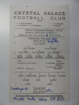 CRYSTAL PALACE v CARDIFF CITY | 1963/1964 | RESERVES | 4 JAN 1964 | UK FREEPOST - Image 1 of 3