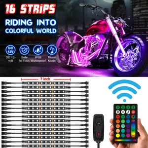 16PCS RGB Bluetooth Motorcycle LED Light Accent Glow Neon Strip Kit RF Control - Picture 1 of 12