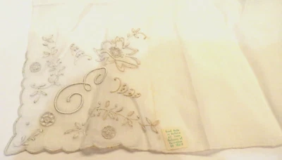Монограмма носовой платок носовой платок «E» ручной работы кремовый цвет льна 13» квадратный Мадейра - Изображение 1 из 4
