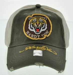 NEW 100% COTTON HARDY VON VINTAGE TIGER BALL CAP HAT OLIVE - Picture 1 of 4