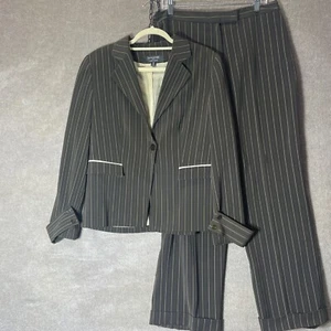 Signature By Larry Levine Hosenanzug Blazer Damen 14 braun gestreift gefüttert Karriere - Bild 1 von 24