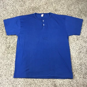 Camiseta Henley de Colección Años 90 Soffe de Punto Único Adulto 2XL Azul En Blanco Hecha en EE. UU. - Imagen 1 de 9