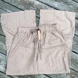 Pantaloni Shein Frenchy Miscela di lino gambe larghe pull on marrone grande nuovi con etichette - Foto 1 di 11