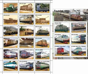 Stamp sheet+block Complete Technomachio Locomotives Trains Abkhazia issue 2021 - Picture 1 of 1