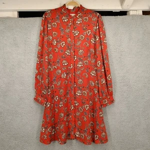 LOFT Size 10 Red Floral Print Dress Long Sleeve Mock Neck Casual Career - Picture 1 of 13