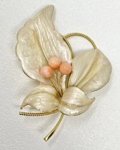 Vintage Lily Orchid Flower Floral Coral BROOCH Pin Champagne Swirl Love Wedding - Picture 1 of 10