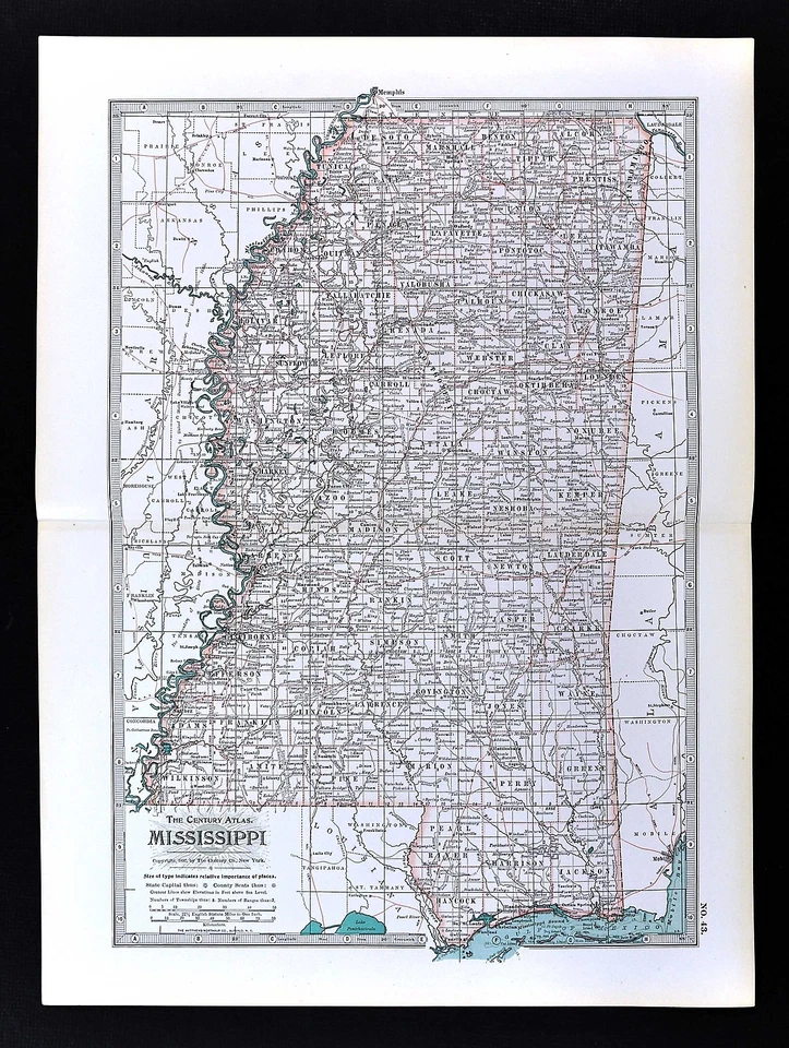 Mapa Atlas Siglo 1898 Mississippi Biloxi Jackson Natchez Vicksburg Gulf Shores Foto 1 de 1