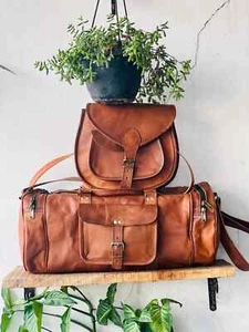 NEW Vintage Handmade Goat Leather Duffle 24 inch Duffel All in one - Picture 1 of 5