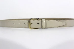 30”-33” Vintage 90’s Beige Off White Ecru Narrow Leather Belt with a Gold Buckle - Picture 1 of 7