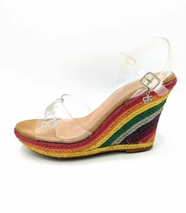 Juicy Couture Regenbogen Jute Keilabsatz Sandalen klar Acryl Strass Größe 7,5 - Bild 1 von 5