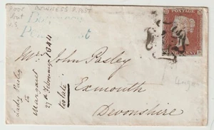 1844 MALTESERKREUZ 4 RAND 1d EIGENNESS PENNY POST LANCASTER CDS NACH EXMOUTH DEVON - Bild 1 von 3