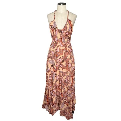 ALC A.L.C. Amina Halter Neck Orange Pink Paisley Pattern Handkerchief Hem Maxi - Image 1 of 4