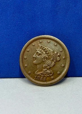 1855 Braided Hair Half Cent Uncirculated US Coin L10 - Image 1 of 2