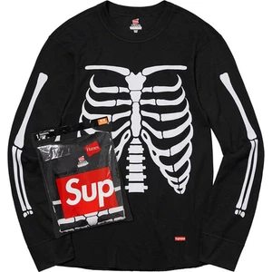 Supreme Hanes Bones Thermal Waffle Crew Black 2XL Skeleton Halloween Streetwear - Picture 1 of 5