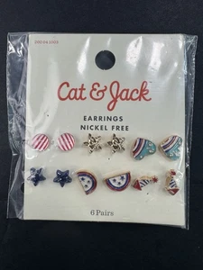Katze und Jack Ohrringe 4. Juli Patriotisch Set Sterne Streifen Nickelfrei NEU - Bild 1 von 5