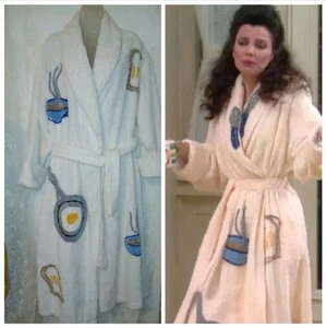 Vintage 90s Canyon Group Chenille BREAKFAST THE NANNY White Robe M/L EUC Rare - Picture 1 of 11
