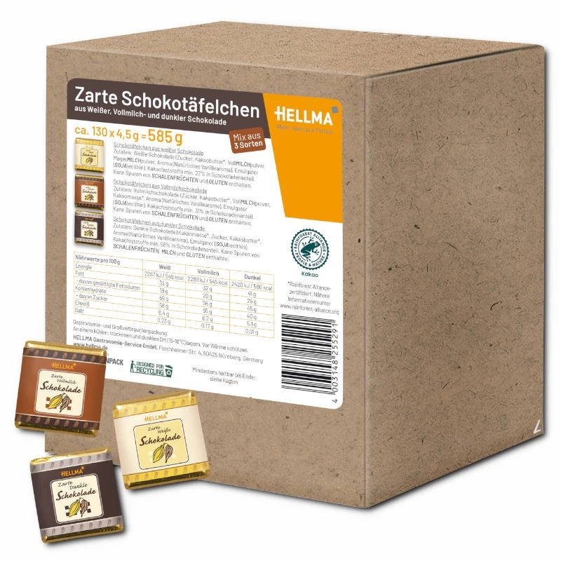 (34,12€/1kg) Hellma Schokotäfelchen Mix, Belgische Schokolade, 130 Stück - Bild 1 von 1