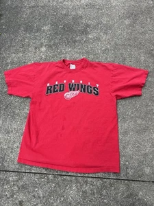 Vintage 90s Y2K Majestic Detroit Red Wings Hockey NHL Logo T Shirt Red Size XL - Picture 1 of 5
