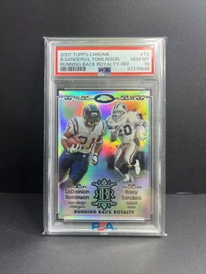 2007 Topps Chrome LADAINIAN TOMLINSON BARRY SANDERS /199 Refractor PSA 10 Pop 5 - Image 1 of 2