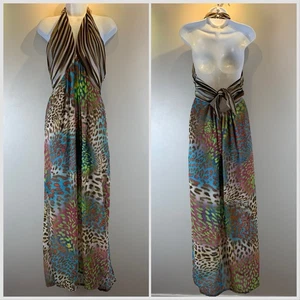 Trina Turk Solaris Maxi Dress Womens Size 8 Multicolor Animal Print Halter Top - Picture 1 of 8