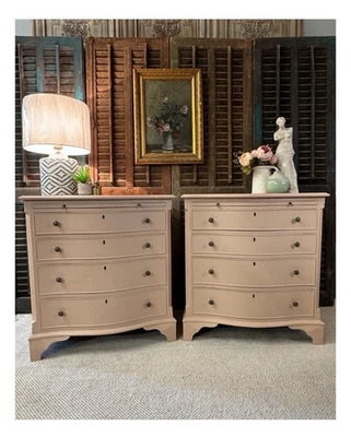 Pair Of Large Bedside Tables With Drawers In Masquerade By Little Greene - Image 1 of 4